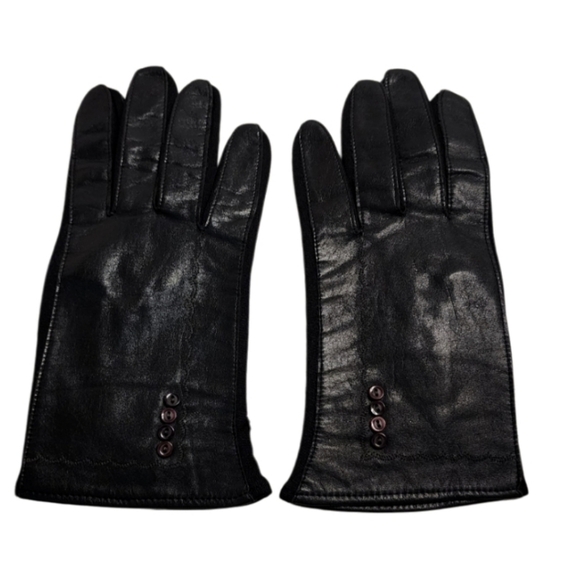 Vintage 90s Black Leather Gloves | Lined Dress Gloves | Made in Japan Size Small - Picture 1 of 7